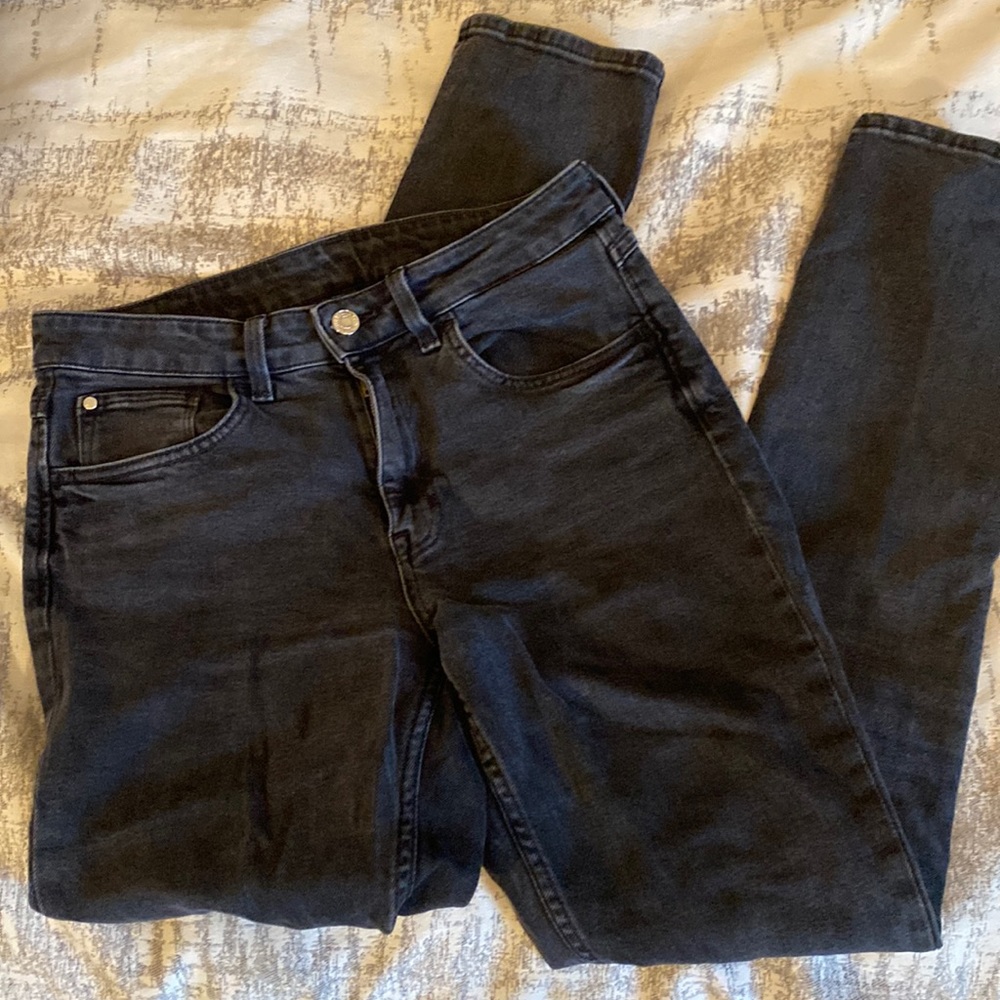 H&M skinny high waist black jeans with slit at bottom